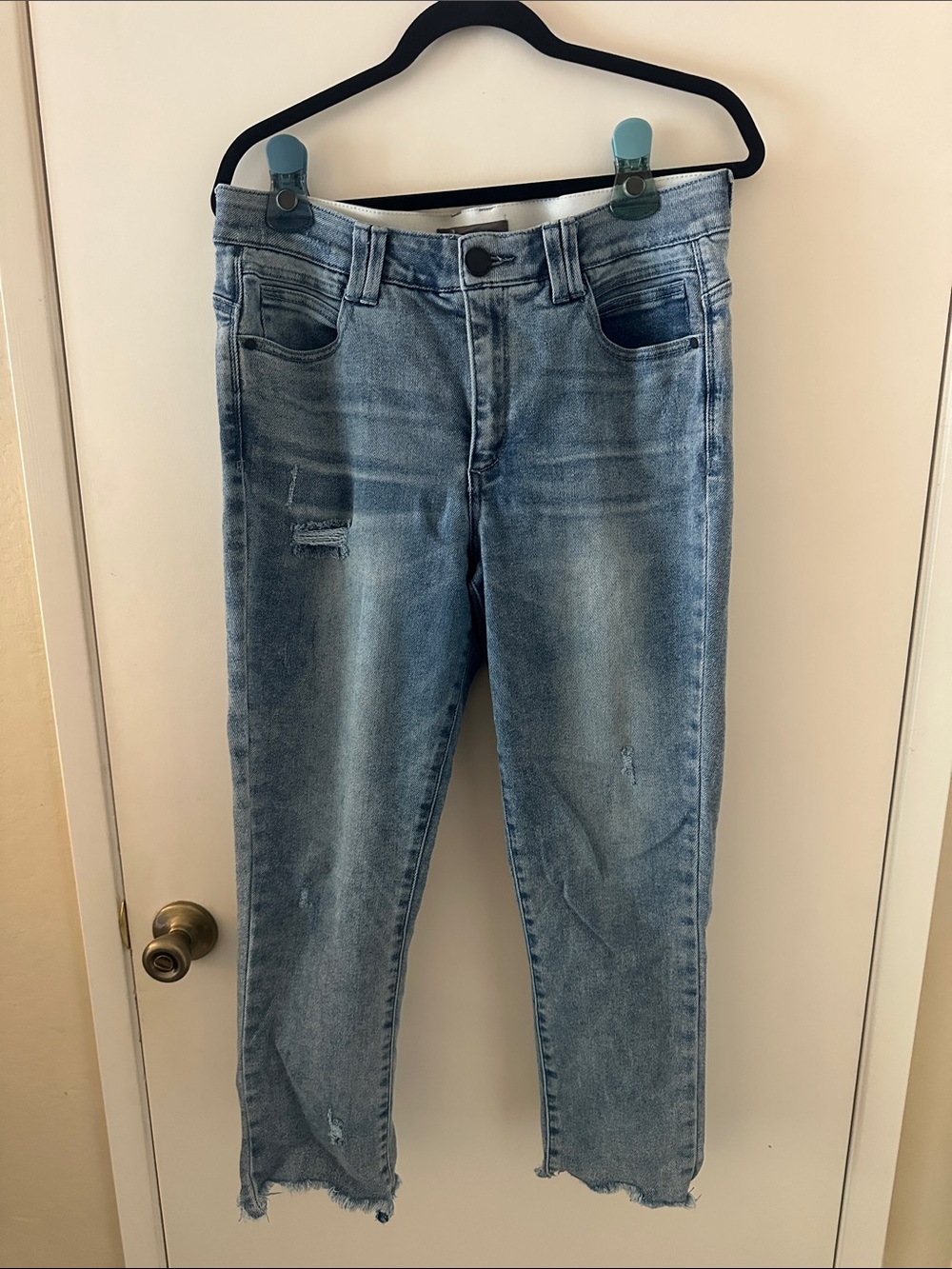 Democracy Light Blue Straight-Leg Jeans with Raw Hem